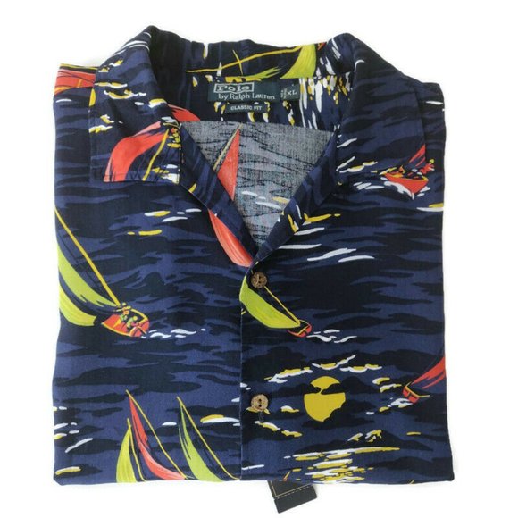 Vintage Polo Ralph Lauren Hawaiian Shirt Sailboats - Picture 7 of 7